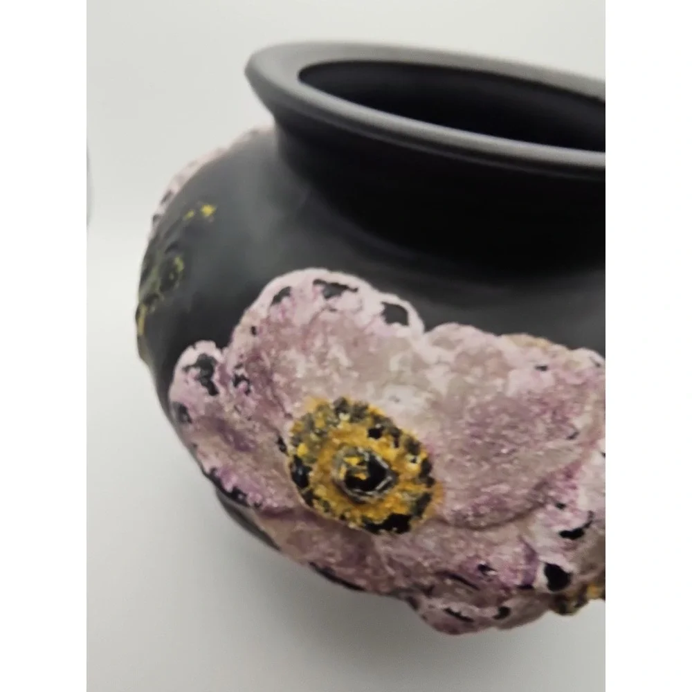Antique Tiffin Coralene Embossed Handpainted Poppy Vase Black Satin On Amethyst